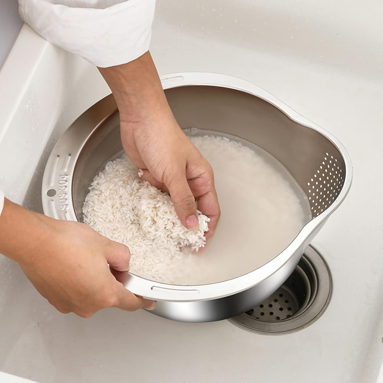 Stainless Steel Rice & Food Strainer Bowl